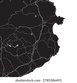 Costa Brava Spain Vector Map, Detailed Regional Street Map Black and White Minimalist Line Art