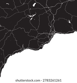 Costa del Sol Spain Vector Map, Detailed Regional Street Map Black and White Minimalist Line Art