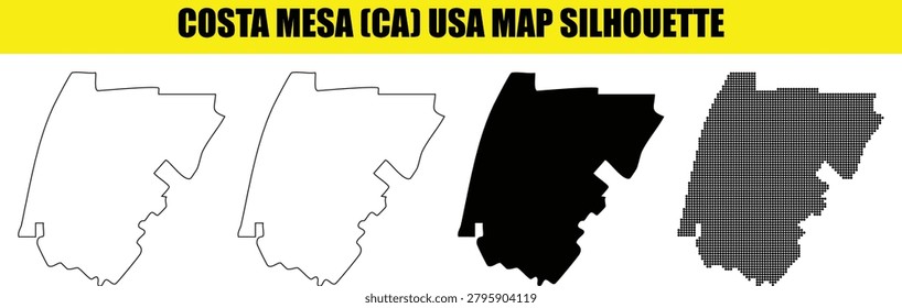 Costa mesa ca usa map outline filled silhouette dotted representation geographic boundaries administrative area urban landscape city map vector illustration.