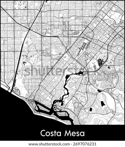 Costa Mesa city map, United States - Topographic vector map poster