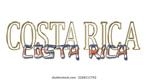 COSTA RICA 3d light bulb alphabet with gold frame isolated on white background. gold glossy dripping  font. Vector illustration.