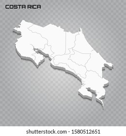 Costa Rica 3d map with borders of regions. Vector illustration