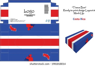 Costa Rica - 3d Mockup tissue box Design concept national flag - ready to print vector.
