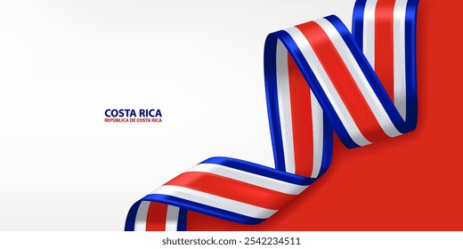 Costa Rica 3D ribbon flag. Bent waving 3D flag in colors of the Costa Rica national flag. National flag background design.
