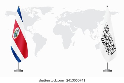 Costa Rica and Afghanistan flags for official meeting against background of world map.