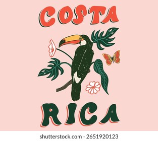 Costa rica artwork. Summer vibes artwork. Enjoy summer day. Toucan paradise artwork. Tropical bird with palm tree graphic print design. Enjoy beach life.