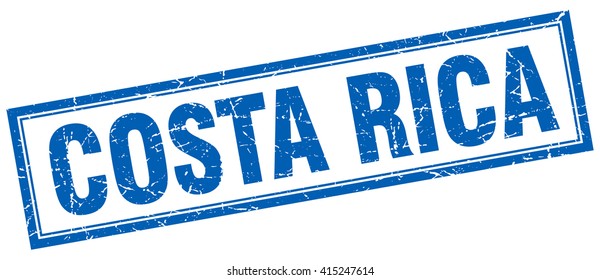 Costa Rica blue square grunge stamp on white