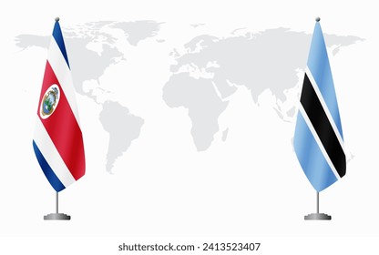 Costa Rica and Botswana flags for official meeting against background of world map.