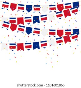 COSTA RICA bunting flags with Confetti And Ribbons on white background.vector illustration