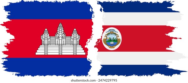 Costa Rica and Cambodia grunge flags connection, vector