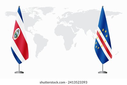 Costa Rica and Cape Verde flags for official meeting against background of world map.