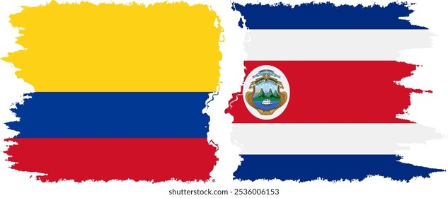 Conexión de banderas grunge de Costa Rica y Colombia, Vector