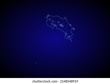 Mapa vectorial de Costa Rica con ciudades brillantes, mapa de Costa Rica adecuado para tecnología, innovación o conceptos de internet.