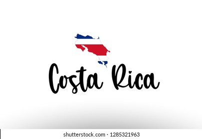 Costa Rica country big text with flag inside map suitable for a logo icon design