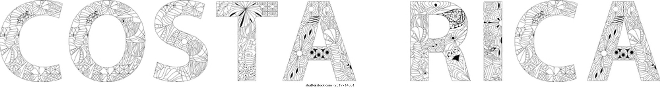 Costa Rica is a country in the Central American region of North America. Vector decorative zentangle object.