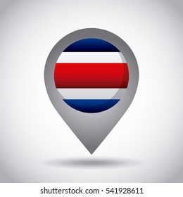 costa rica country flag pin icon over white background. colorful design. vector illustration