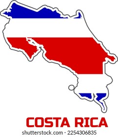 Costa RICA country map in colors of the  COSTA RICA country flag.  With the  caption of the  name of the country "COSTA RICA".