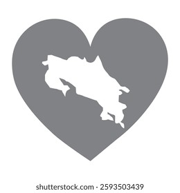 Costa rica country map inside a grey love heart national pride