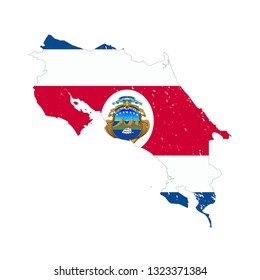 Costa Rica country silhouette with flag on background on white