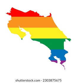 Costa Rica country silhouette. Country map silhouette in rainbow colors of LGBT flag.