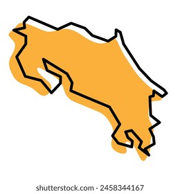 Costa Rica country simplified map. Orange silhouette with thick black sharp contour outline isolated on white background. Simple vector icon