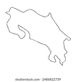 Costa Rica country simplified map.Thin triple pencil sketch outline isolated on white background. Simple vector icon