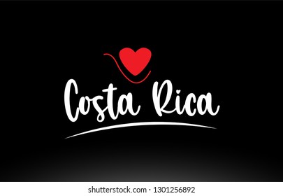 Costa Rica country text with red love heart on black background suitable for a logo icon or typography design
