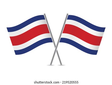 Costa Rica crossed flags. Costa Rican flags on white background. Vector icon set. Vector illustration.