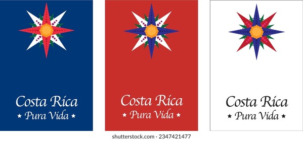 Costa Rica dekorierte Kaffeekarreta-Rad mit traditionellem Muster. Kartenplakat. 