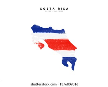 Costa Rica detailed map with flag of country. Painted in watercolor paint colors in the national flag.