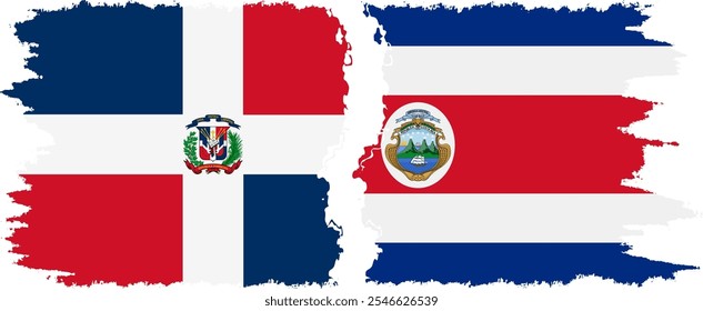 Costa Rica and Dominican Republic grunge flags connection, vector