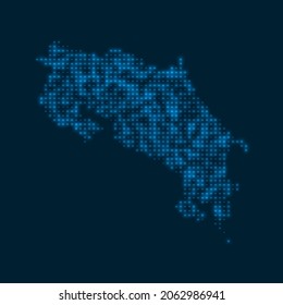 Costa Rica dotted glowing map. Shape of the country with blue bright bulbs. Vector illustration.