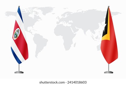 Costa Rica and East Timor flags for official meeting against background of world map.