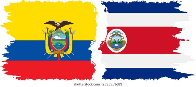 Conexión de banderas grunge de Costa Rica y Ecuador, Vector