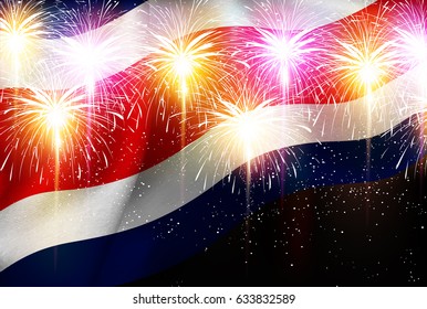 Costa Rica fireworks national flag background