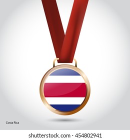 Costa Rica Flag in Bronze Medal. Olympic Game Bronze Medal. Vector Illustration