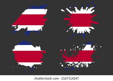 Costa Rica flag brush splash vector set, country logo asset, paint grunge illustration concept, Costa Rica flag brush stroke grunge effect, water splash mask, creative country flag logo idea
