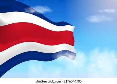 Costa Rica flag in the clouds. Vector flag waving in the sky. National day realistic flag illustration. Blue sky vector.