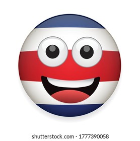 Costa Rica flag face vector illustration on white background.High quality emoticon vector on white background.Emoji vector.Flag emoticon.Flag emoji.