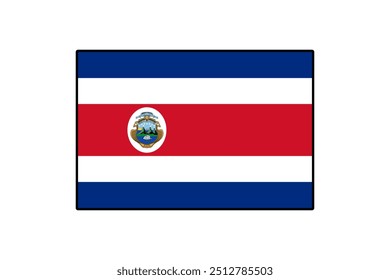 The Costa Rica flag features horizontal blue and red stripes with a white band, showcasing the national coat of arms in the center, representing the country's cultural identity and heritage.