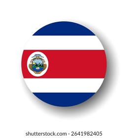 Costa Rica flag - flat vector circle icon or badge with dropped shadow.