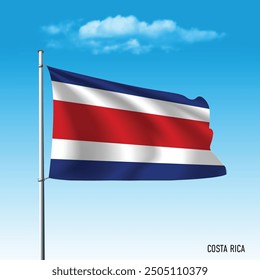 Costa Rica flag flying on blue sky, vector illustration.