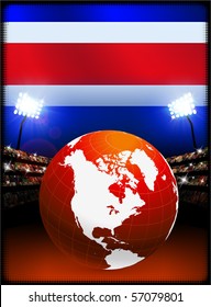 Costa Rica Flag with Globe on Stadium Background Original Illustration