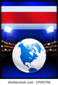 Costa Rica Flag with Globe on Stadium Background Original Illustration