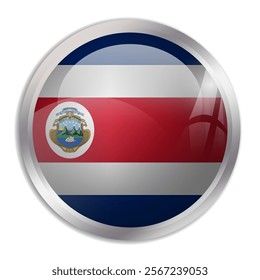 Costa Rica flag - glossy circle button displays a colorful flag representing a country cultural identity and heritage. The essence of national pride and unity.