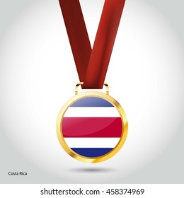 Costa Rica Flag in gold Medal. Vector Illustration. RIO Olympic Game Bronze Medal. Vector Illustration