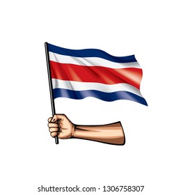 Costa Rica flag and hand on white background. Vector illustration