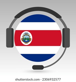 Costa Rica flag with headphones, support sign. Vector illustration.