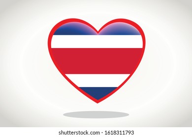 Costa Rica Flag in Heart Shape. Heart 3d Flag of Costa Rica, Costa Rica flag template design.