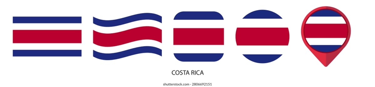 Costa Rica flag icon set on transparent background